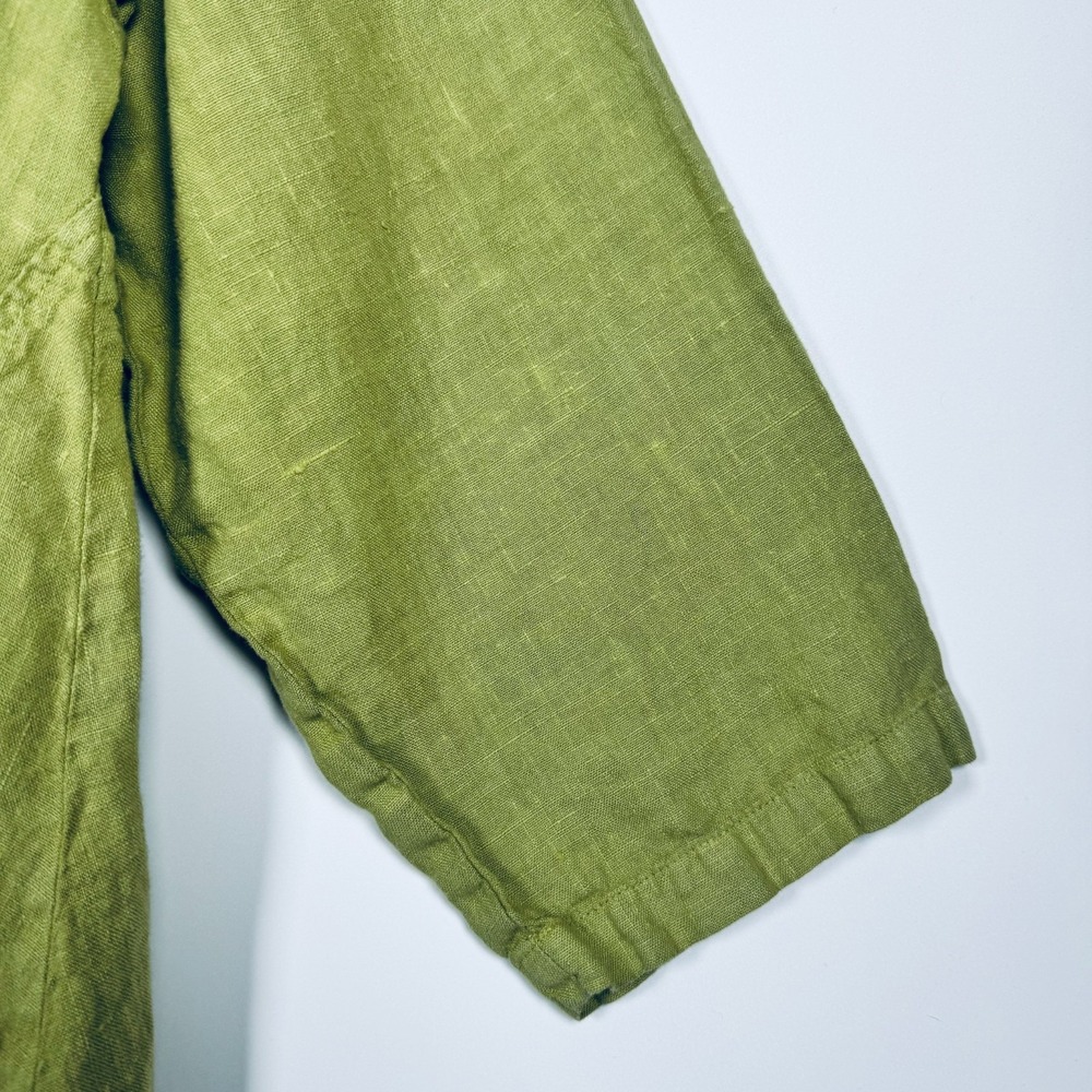 Mosaic Linen Tunic Top Womens Large Green Lagenlook Boho Asymmetrical Minimalist - Picture 9 of 11